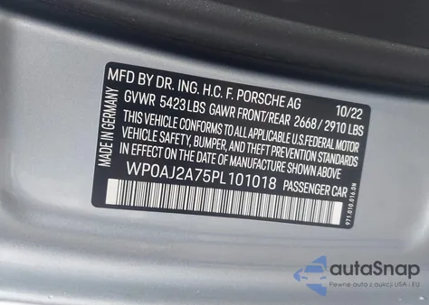 2023 Porsche Panamera 4/4 Platinum Edition/Platinum Edition from USA, damaged, VIN WP0AJ2A75PL101018